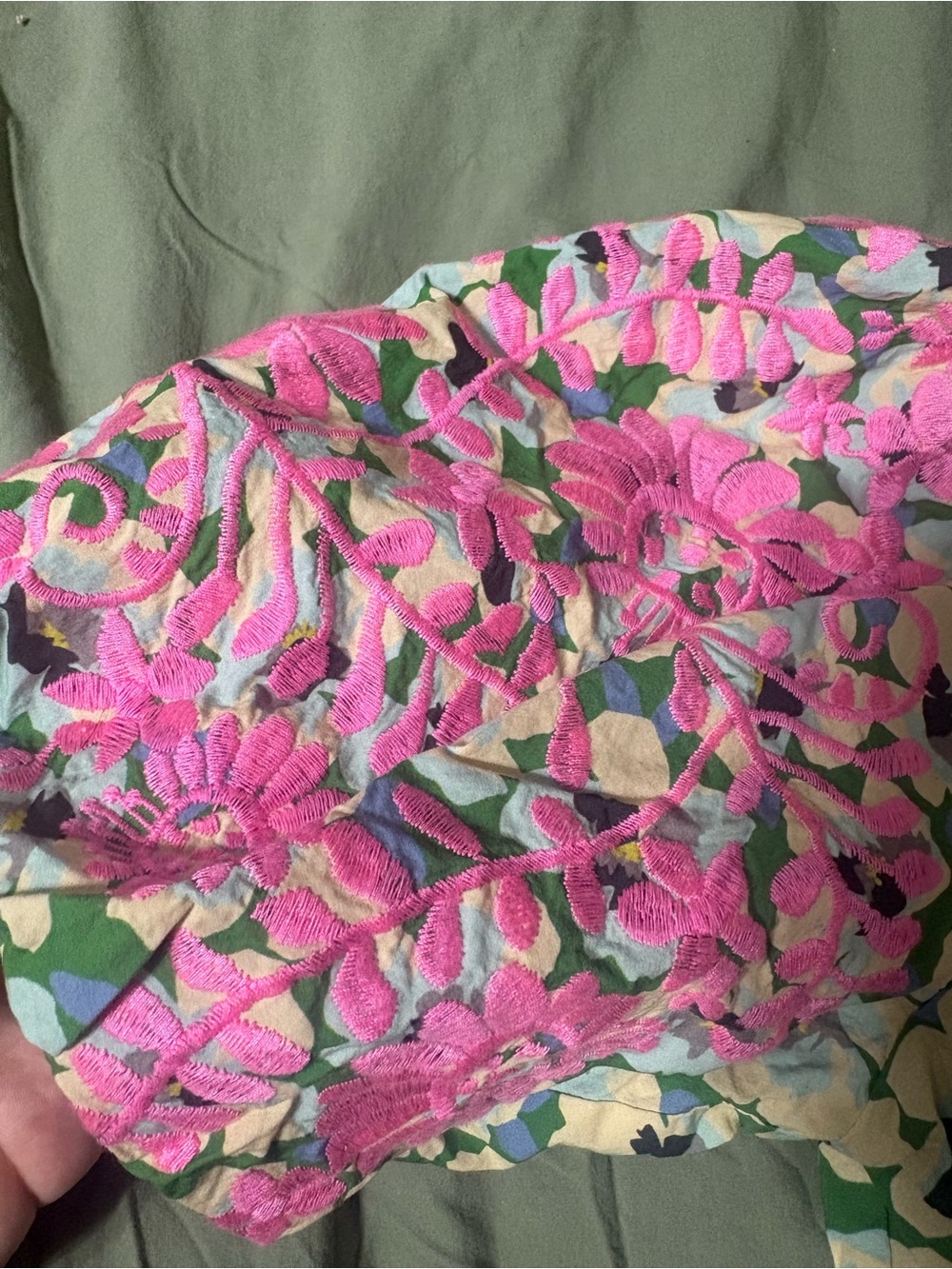 THML Floral Puff Sleeve Cotton Blouse with Pink Embroidered Sleeve - Picture 2 of 6